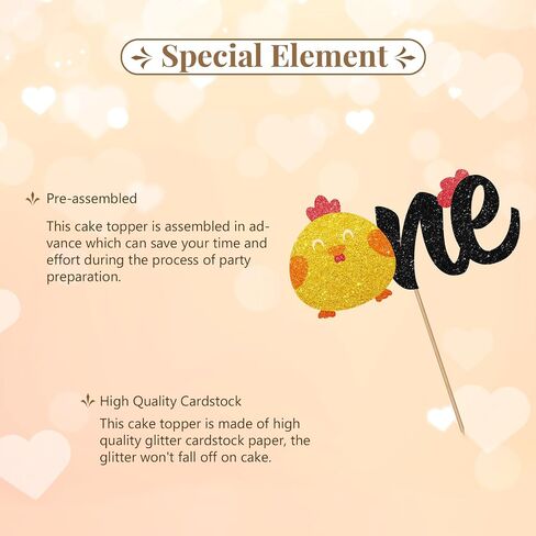 Chick One Cake Topper, Chicken First Birthday Cake Topper, Gold Glitter One Year Old Cake Decor for Boys Girls, Farm Animal Themed First Birthday/Anniversary Party Decoration in Saudi Arabia