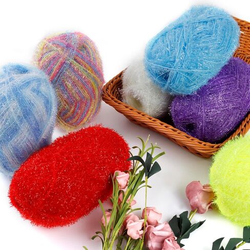 CAMAL Scrubby Yarn for Dishcloths Polyester Yarn for Crocheting Supplies Sparkle Colorful Hand Knitting Yarn for Dishcloths, DIY Crafts, 2 Pack 109 Yards Per Skein(Emerald Green) in Kuwait