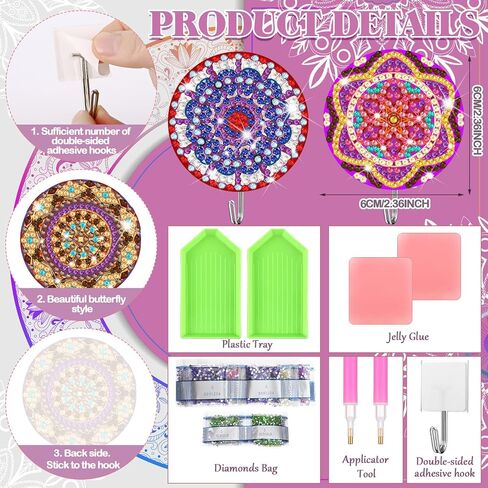 أرضية أرضية أرضية 25 PCS فراشة الماس للبالغين DIY Diy Diamond Art Paint Wall Hook Beyender Butterfly Wall Hooks Rhinestone Dot Gem Kits Licky Hooks for Tafel Hat Kitchen Decoration in Kuwait