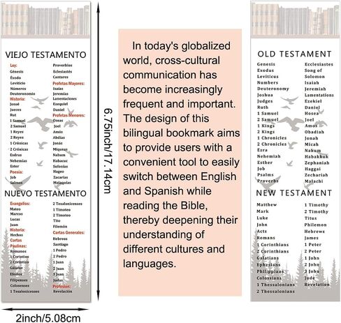 24 Pcs Bilingual Bible Spanish English Bookmarkers Reading Christian Religious Bookmarks Book List by Old and New Testament Chapter Bible Guide Fathers Day Church Gifts Inspirational Book Markers in Kuwait