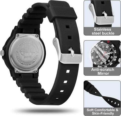 SOCICO Children Analog Watch Waterproof Time Teaching Boys Girls Watch Soft Band Learning Time Wrist Watch for Kids in Kuwait