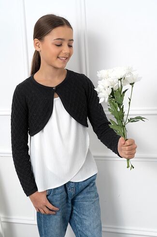BOLEROSE Girls Long Sleeve Pointelle Knit Childrens Kids Bolero Shrug in Kuwait