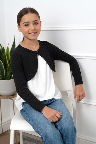 BOLEROSE Girls Long Sleeve Pointelle Knit Childrens Kids Bolero Shrug in Kuwait