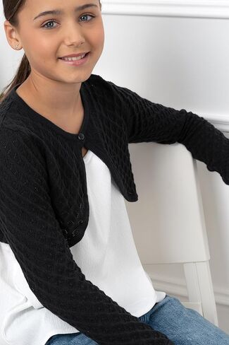 BOLEROSE Girls Long Sleeve Pointelle Knit Childrens Kids Bolero Shrug in Kuwait