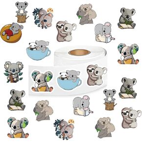Koala Stickers (500 pcs), 10 Sheets Animal Aesthetics Cartoon Decal Roll Self Adhesive Seals for Kids Girls Boys Teen Birthday Party Decoration Water Bottle Laptop Scrapbook Cards Envelope