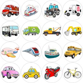 600 Pcs Transportation Stickers for Kids Teachers 1.5 Inch 16 Styles Transportation Vehicle Assorted Car Motorcycle Ship Airplane Stickers Roll for Kids Birthday Party School Reward Giveaways