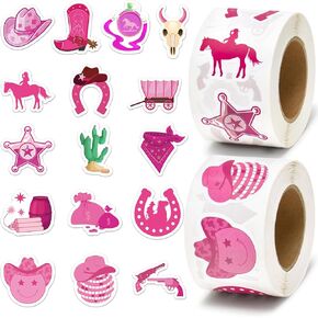 Western Cowgirl Roll Stickers - 1000PCS Cowgirl Day Stickers Pink Cowgirl Hat Western Girls Boots Birthday Party Stickers Cowgirl Stickers for Envelope Card Decorations Boxes Party Supplies