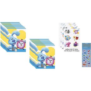 Blue's Clues Birthday Party Supplies Bundle includes 16 Loot Bags, 24Tattoos, 1 Dinosaur Sticker Sheet