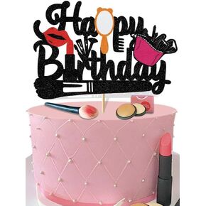 Makeup Cake Topper, Cosmetic Toppers for Girls 18th Birthday Bachelorette Party, Glitter Eyelash and Lipstick for Women Cosmetics Make up Salon Spa Theme Decoration