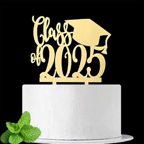 JIEEIN Class of 2025 Cake Topper, Congrats Grad Cake Topper, 2025 Graduation Party Decoration Supplies, Mirror Gold Acrylic