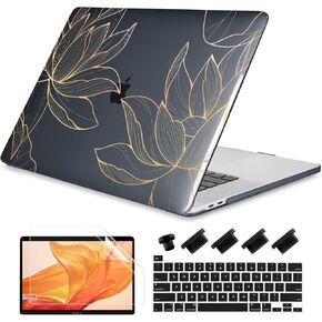 DONGKE Compatible with Older MacBook Pro 16 inch Case 2020 2019 Release A2141 with Touch Bar Fits Touch ID, Plastic Hard Shell & Keyboard Cover & Screen Film - Lotus