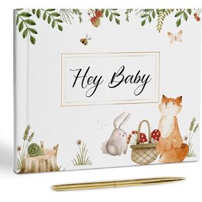 Baby Shower Guest Book for Boy or Girl, Hardcover Woodland Baby Shower Sign in Guest Book with Gold Pen, Gender Neutral Baby Shower Memory Book for New Parents and Expecting Mothers(7" x 9")
