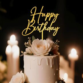 Happy Birthday Cake Topper in Wood Birthday Party Decorations (Design 01)
