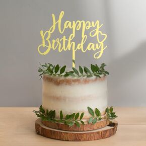 Happy Birthday Cake Topper in Wood Birthday Party Decorations (Design 01)