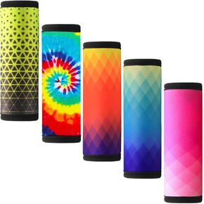 5 Pack Neoprene Luggage Handle Wraps for Suitcase Travel Luggage Tags/Identifiers/Marker/Grips (2.0 Version) (Blue)