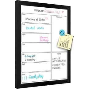Weekly Dry Erase Whiteboard Calendar, 15.7"x11.8" Magnetic Surface Memo Board, Minimal Design Weekly Planner for Wall, Black Wood Frame Dry Erase Board for Office School Home(ZLBB-S-BK-3040)