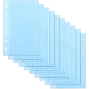 10pcs A7 Binder Pockets 6 ثقوب الأظرف الأزرق المزدوج الجيوب البلاستيكية لتوصيل الميزانية النقدية ، وحقيبة أموال A7 مع عدم وجود سحاب للميزانية ، مجلة الميزانية
