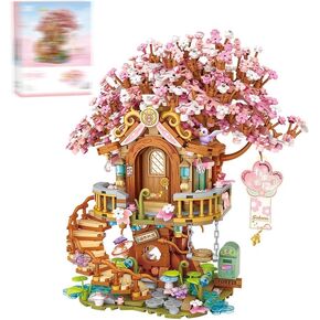 Japanese Sakura Tree House Building Blocks Set, Pink Cherry Tree Bonsai Creative Architecture, Home Decor or Idea Gifts for Adults and Kids, Mini Particles 1149 PCS (1381)