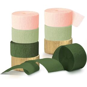 زخارف حفل الزفاف ، 8 لفات الطحلب Sage Green Pink Crepe Paper Papers for Boho Baby Shower ، حفل زفاف ، حفلة خطوبة ، حفلة الربيع ، لوازم حفلة عيد الميلاد ، طولها 82 قدمًا