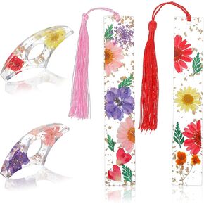 4 Pcs Flower Bookmarks for Reading, Dried Flower Thumb Page Holder Dried Flower Bookmarks with Tassels Book Marker for Women Book Page Holder Gifts for Book Lovers Teachers Students Bookworm