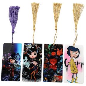 4PCS Horror Anime Movie Coraline Series Bookmark for Halloween Fans Collection Gifts Study Day Reading Acrylic Bookmarks for Student Teacher Stationery