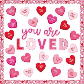 82Pcs Valentine's Day Conversation Heart Bulletin Board Set Love Heart Cutouts with Glue Point Red Pink Hearts Classroom Decoration Stickers for Home School Office Wall Door Decor