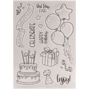 NZJ Happy Birthday Cake Balloon Clear Stamp Background Transparent Silicone Stamp Rubber Stamp for Scrapbook Journal Card Making