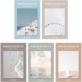 Monolike Photo Sticky-It 5p Set - Break time Self-Adhesive Memo Pad 50 Sheets, Daily Sticky, Diary, Memo