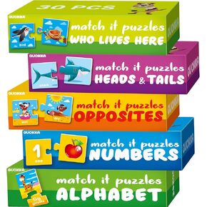 QUOKKA 5X MEGASET Puzzles for Toddlers 3-5 - Matching Games for Kids Ages 2-4 - Numbers Animals Opposites ABC Learning for Toddlers 1-3 Year Old - Educational Toy Activities for Boy and Girl