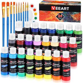 24 Colors Acrylic Paint Set, Yeeart Acrylic Paint, 2oz Bottles Classic Color, Rich Pigmented Canvas Paint, Professional Craft Paint Kit, Premium Non-toxic Paints for Artists, Acrylic Paint Set for Kids & Adults, Art Supplies for Canvas Painting Rocks Wood