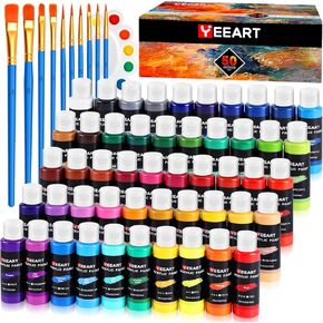 24 ألوان مجموعة الطلاء الاكريليك ، طلاء yeart acrylic ، 2oz زجاجات كلاسيكية ، طلاء قماش غني مصطبغ ، مجموعة طلاء حرفية احترافية ، دهانات غير سامة غير سامة للفنانين ، طلاء أكريليك للأطفال والكبار ، اللوازم الفنية لطلاء القماش الصخور الخشبية