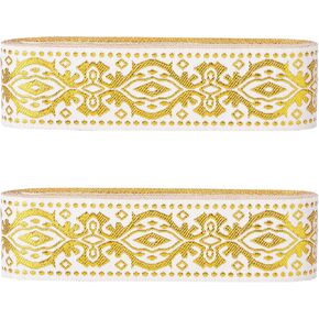 PH PandaHall 14 Yards Gold Ethnic Jacquard Ribbon, Emobridered Woven Ribbon Boho Fabric Sewing Woven Ribbon Floral Trim Fringe Decor Trim for DIY Clothing Curtain Embellishment Decoration 1.3 Inch
