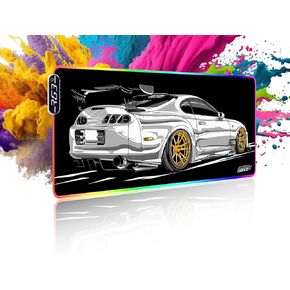 RGB Gaming Mouse Pad ممتدة ، قاعدة كبيرة من مصابيح Mousepads غير قابلة للانزلاق مع 19 أوضاع إضاءة ، لوحة مفاتيح كمبيوتر حصيرة مقاوم للماء لذيذة 31.5 × 11.8 بوصة ، Supra JDM Car Mousepad