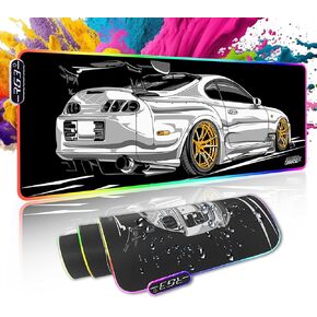 RGB Gaming Mouse Pad ممتدة ، قاعدة كبيرة من مصابيح Mousepads غير قابلة للانزلاق مع 19 أوضاع إضاءة ، لوحة مفاتيح كمبيوتر حصيرة مقاوم للماء لذيذة 31.5 × 11.8 بوصة ، Supra JDM Car Mousepad in Kuwait