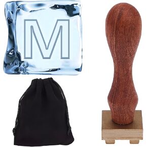 CRASPIRE Letter R Ice Stamp Personalized Ice Cube Stamps Vintage Square Removable Brass Head with Wood Handle and Velvet Pouch Ice Initial Sealing Stamp for DIY Making Ice Cubes Cocktail Party Drinks