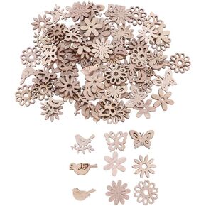 Happyyami 100pcs Unfinished Wood Cutouts Wooden Butterfly Bird Embellishments Table Confetti Rustic Wedding Decorations DIY Wood Craft Supplies