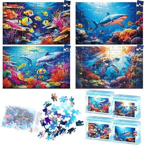 ZOiiWA 4 Pack 100 Pcs Dementia Puzzles for Elderly Ocean Animal Dementia Alzheimers Products and Activities for Seniors Alzheimer’s Puzzles Memory Cognitive Games for Seniors Gift for Elderly Adults