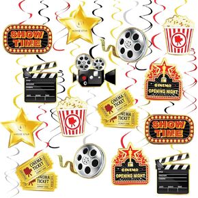 30CT Movie Night Hanging Swirl Decorations Movie Theater Themed Party Supplies Foil Swirl Ceiling Film Hanging Decor Hollywood Movie Birthday Party Decorations