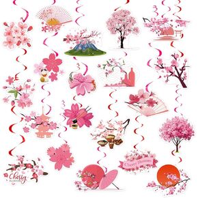 20 Pieces Cherry Blossom Hanging Swirls Cherry Blossom Streamers Cherry Blossom Ceiling Swirls Decorations for Cherry Blossom Birthday Party Decorations Party Supplies Baby Showers Decorations