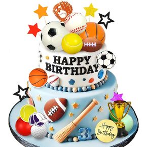 37 PCS Sports Cake Toppers Sports Cake Decoration with Soccer Football Baseball Basketball Tennis Golf for Boys Men Sports Theme Birthday Party Supplies (Sports)