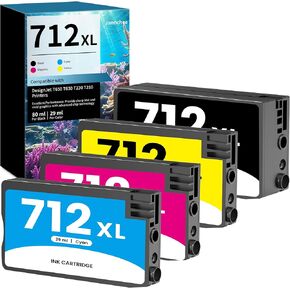712 Ink Cartridges (4 Pack, Black Cyan Magenta Yellow) Replacement for HP 712 XL 712XL Ink for DesignJet T650 T630 T230 T210 Printer 3ED71A 3ED69A 3ED68A 3ED67A