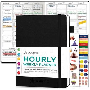 JUBTIC Undated Hourly Weekly Planner, 8.5"x11", Sunday Start, Half-Hourly To-Dos Notebook, Daily Monthly Appointment Book with Goal & Habit Tracker, Academic Planner 2025 with Softcover, Rose Gold