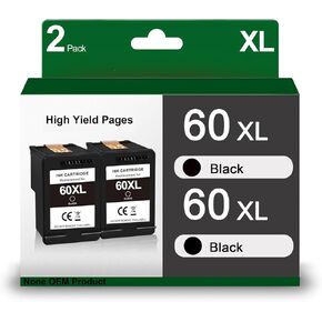 60 Black Ink Cartridge 2-Pack | Remanufactured Ink Cartridge Replacement for HP 60 XL 60XL Works with DeskJet D1660, D2500, D2600;Envy 100, 110, 120; PhotoSmart C4600, C4700, D110a Series | CC640WN