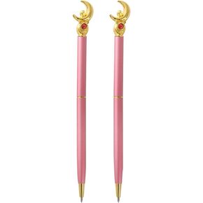 2Pcs Sailor Moon Pen School Supplies, Sailor Moon Merch, Pink Moon Pen for School Day Students Gifts or Offices,Tip 1mm