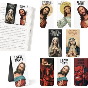 8 Pcs Jesus Magnetic Bookmarks Peeking I Saw That Funny Meme Book Marker Page Clips is That Smut Religious Christian Office Stationery Supplies Spicy Bookish Gag Gift for Women Book Lovers