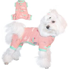 TONY HOBY Rainbow Stripe Dog Pajamas - Soft Lightweight Dog Jumpsuit for Small & Medium Dogs (Pink, M)