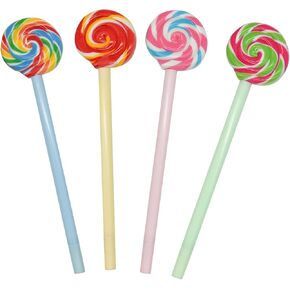 Maydahui 20 PCS Lollipops Shaped Rollerball Pen Rainbow Swirl Spinning Design Black Gel Ink Pens for School Office Home