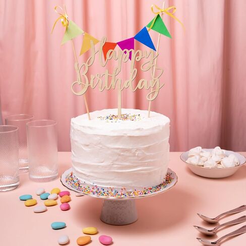 Happy Birthday Cake Topper in Wood Birthday Party Decorations (Design 01) in Kuwait