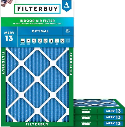 مرشح هواء Filterbuy 17x22x1 MERV 13 Optimal Defense (4 عبوات)، استبدال مرشحات هواء فرن HVAC AC المطوية (الحجم الفعلي: 16.50 × 21.50 × 0.75 بوصة) in Kuwait