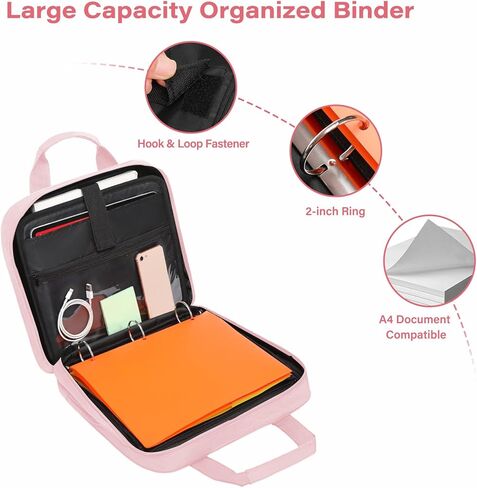 Mosiso 3 Ring Slinder Binder ، 2 بوصة O-Ring Binder Organizer 500 SELETS CATERSIPER TEWSTERT APOCKETS LAGE OFFICE مع حزام المقبض والكتف متوافق مع كمبيوتر محمول/قرص بحجم 13 بوصة ، أسود in Kuwait